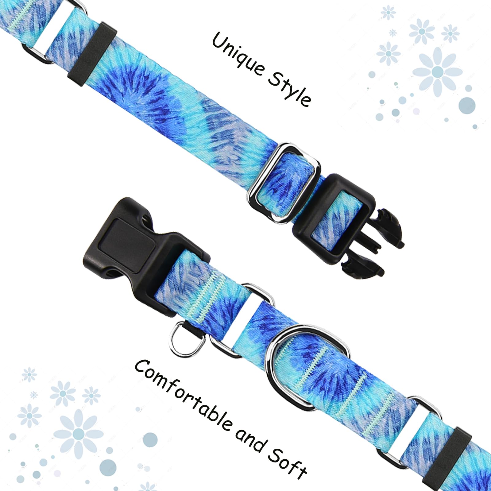 Fidohug Martingale Collar With Buckle Blue Tie Dye Training Collar Adjustable Nylon Boy Dog Collars (Blue Teal, Large)